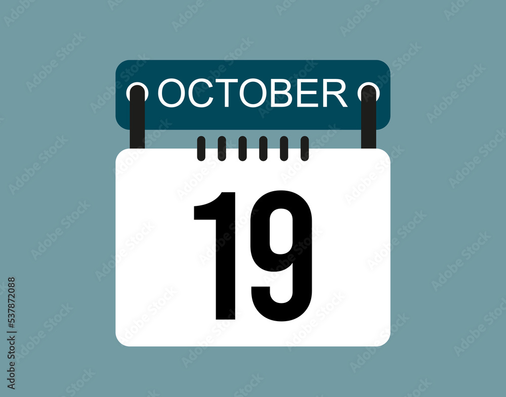 19 October calendar icon. October calendar date and month icon with black number 19 October calendar icon. October calendar date and month icon with black number