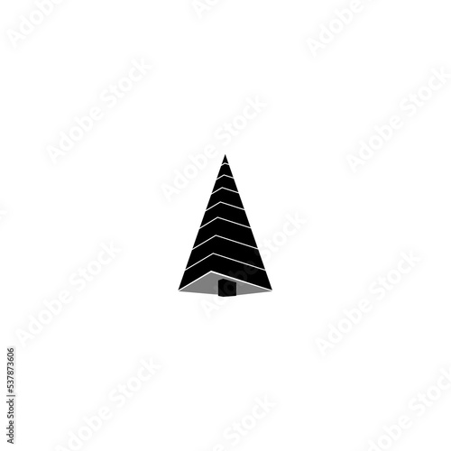 Christmas tree geometric icon isolated on white background., with shadow. Tree silhuette, illustration.