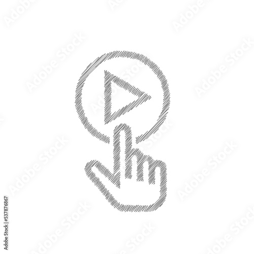 Finger pressing play button grey sketch icon