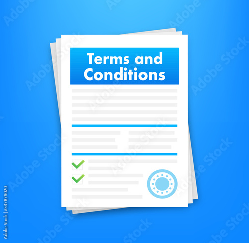 Terms and conditions. Protecting personal data. Document paper, contract. Vector stock illustration.