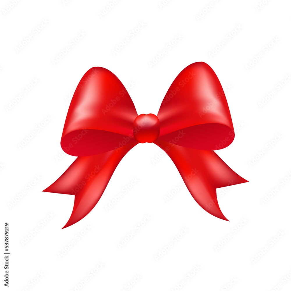 Shiny red color satin bown on white background Shiny red color satin bown on white background