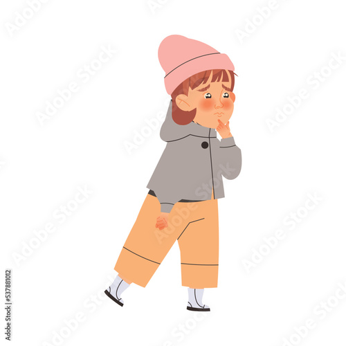 Poor Little Girl Refugee Leaving Homeland Fleeing from War Conflict Seeking Asylum Vector Illustration