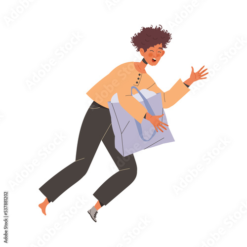 Young Man Refugee with Bag Leaving Homeland Fleeing from War Conflict Seeking Asylum Vector Illustration