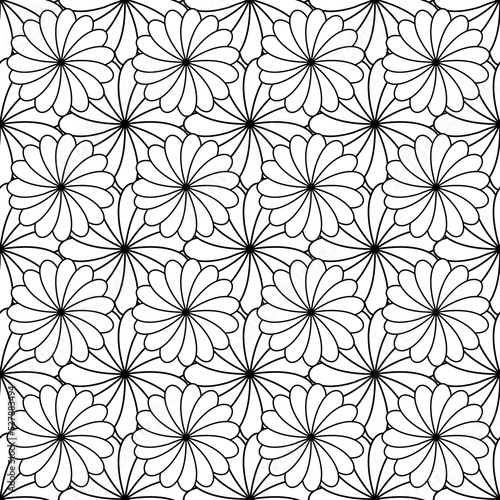 Seamless linear floral pattern. Ornamental flowers seamless background. black decoration flowers on white background. vector eps10 © Narek