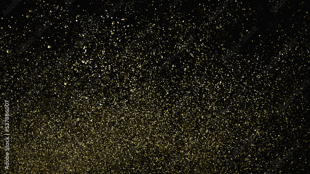 Shimmering glittering abstract shiny background with golden particles isolated on black. 3D render illustration. Shimmering glittering abstract shiny background with golden particles isolated on black. 3D render illustration.