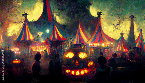 halloween haunted circus spectacle, abstract digital illustration, created with generative ai