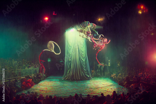halloween haunted circus, monstrous imitations of the trapez, abstract digital illustration photo