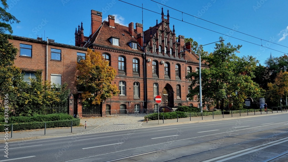 An old red brick clinic in Wroclaw