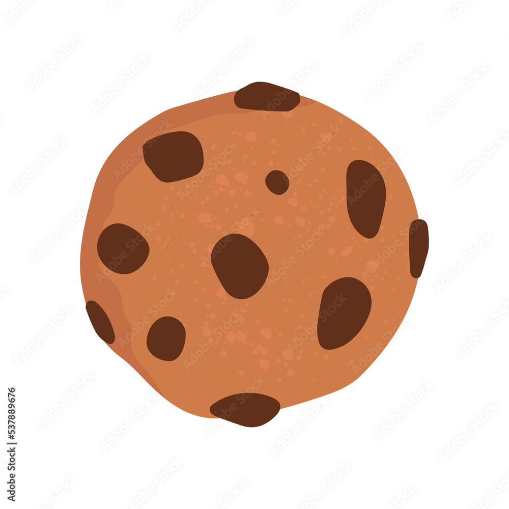 Fototapeta premium Flat vector illustration of chocolate chip cookies. A sweet snack. Isolated design on a white background.