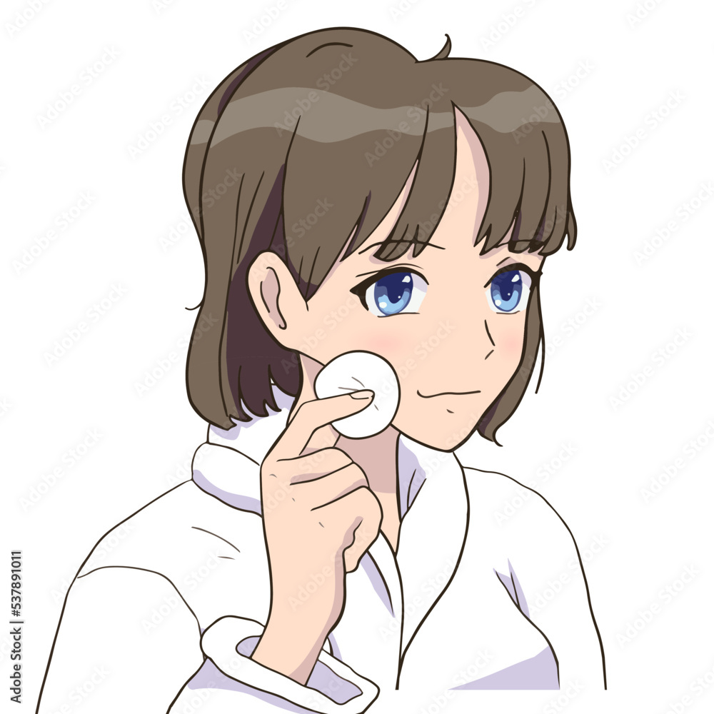 Anime Girl Cleansing your face. Skin care morning routine Anime Girl Cleansing your face. Skin care morning routine