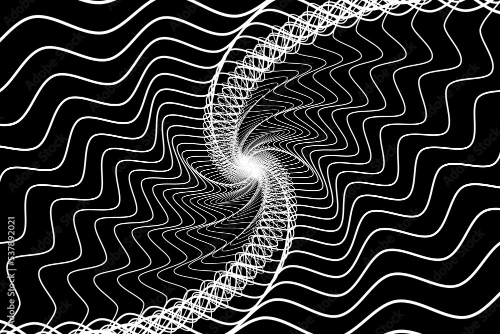 Distorted abstract lines, wireframe tunnel. The white spiral line on ...