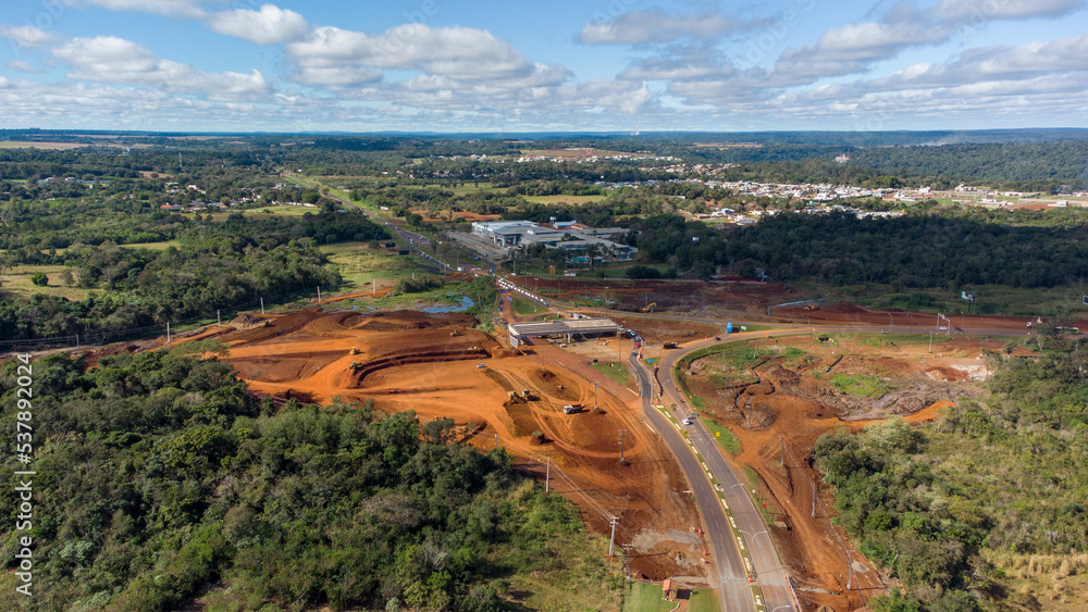 Foz do Iguacu, Parana, Brazil June 29, 2022 Aerial view of the works on Avenida das Cataratas