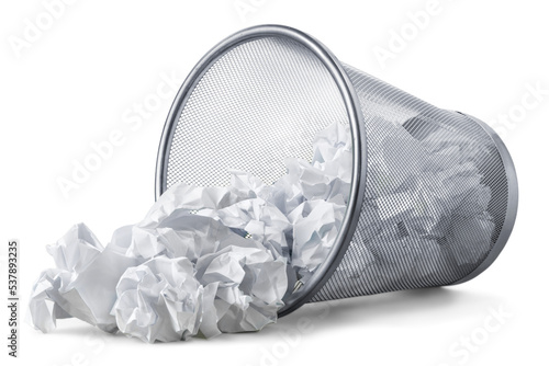 Obraz na płótnie Trash can with paper sheets isolated on white
