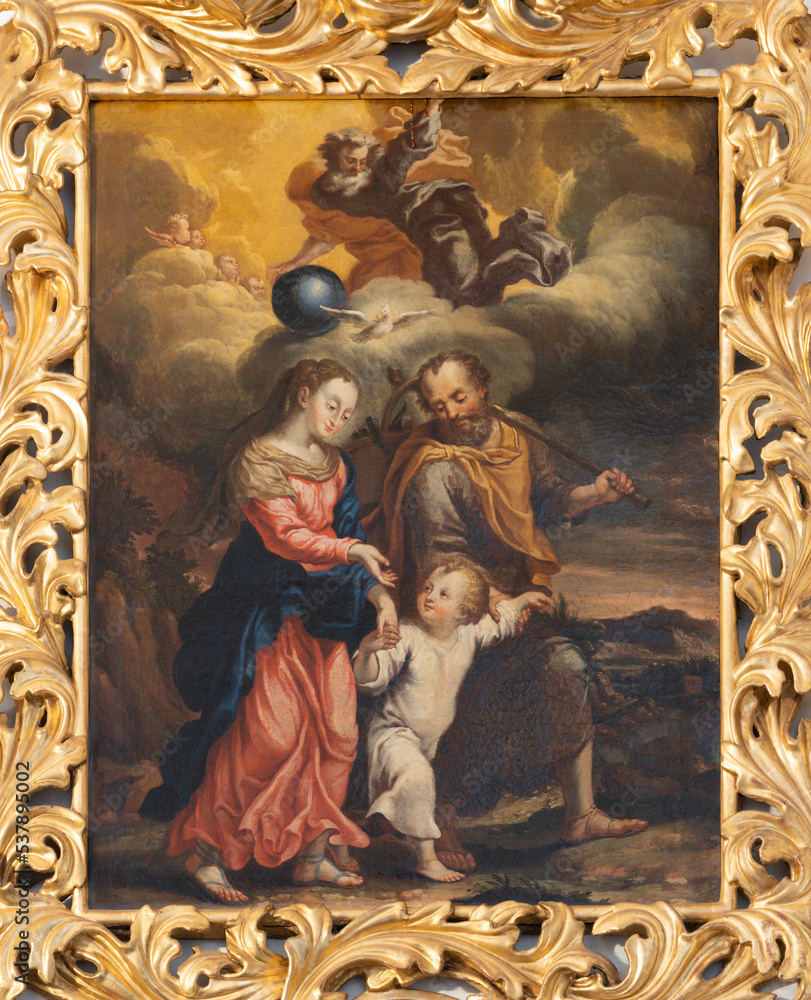 LUZERN, SWITZERLAND - JUNY 24, 2022: The painitng of Holy Family in the Jesuitenkirche by unknown artist.