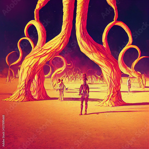 Burning Man Festival  psychedelic illustration  colorful background