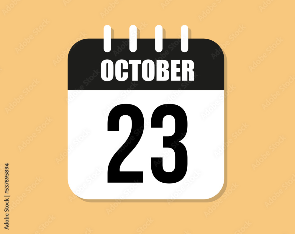 23 day october icon. Black and white october month calendar vector on orange background. 23 day october icon. Black and white october month calendar vector on orange background.