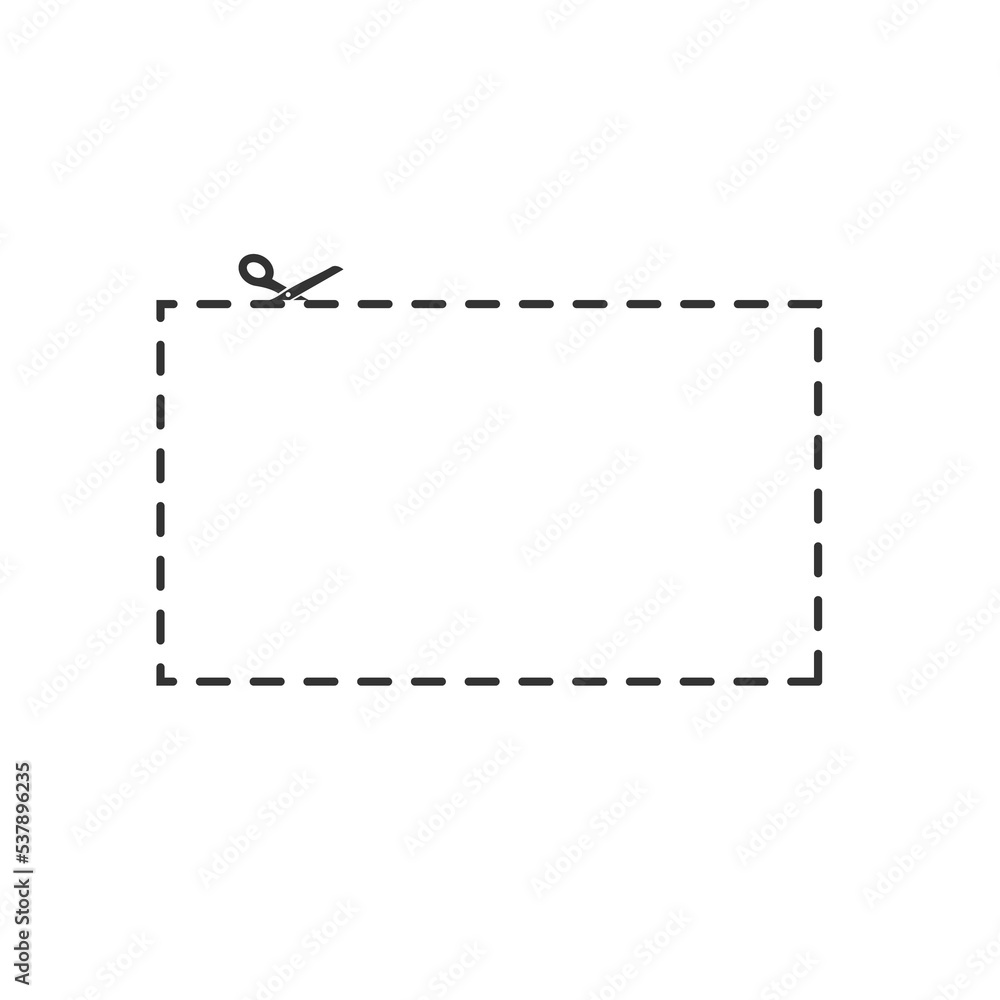 Scissor and coupon, cut template and dashed line Scissor and coupon, cut template and dashed line
