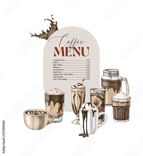 Hand drawn coffee menu on a board