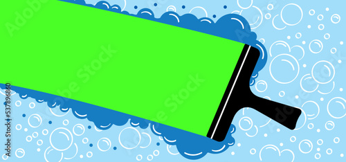 Green chromakey. window cleaning glass service, cleaning and maintenance. Windows cleanings tool. Cartoon washes, hygiene vector. Washing glass with a squeegee. Clean or cleanup tools. Green screen, 