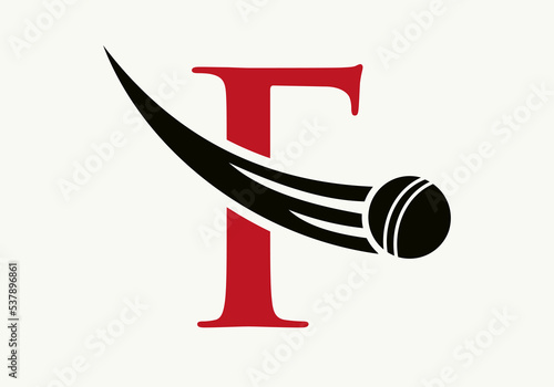 Letter F Cricket Logo Concept With Ball Icon For Cricket Club Symbol Vector Template. Cricketer Sign