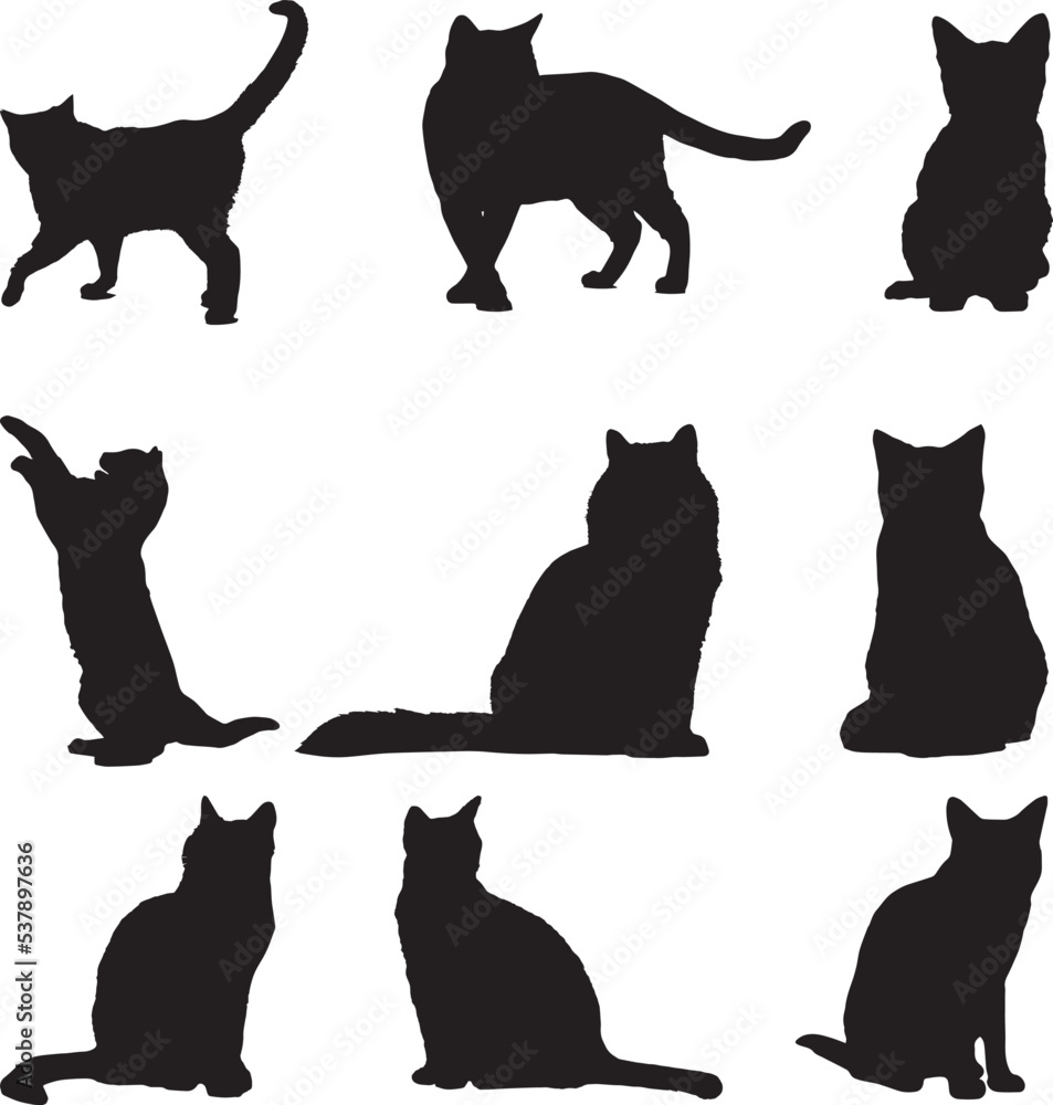 set of cats silhouettes , black cat silhouette, vector icon