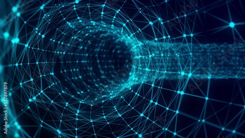 Digital Plexus background.Data technology and scientific illustration. Moving dots and lines network connection structures. 3d rendering. 4K