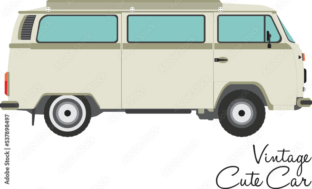 Vintage cute car or van side view vector illustration version 02
