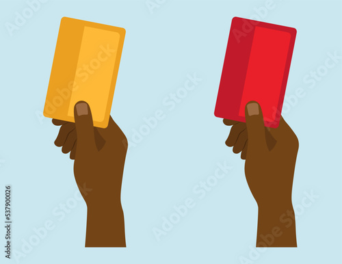 Red Card And Yellow Card In Referee Hand For Football, Soccer Vector Illustration In Flat Style