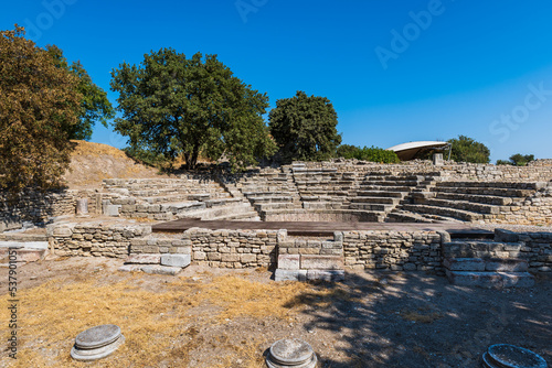 Troy city (Homer's Troy) archeological site and ruin, Canakkale Province, Turkey. UNESCO world heritage site.	 photo