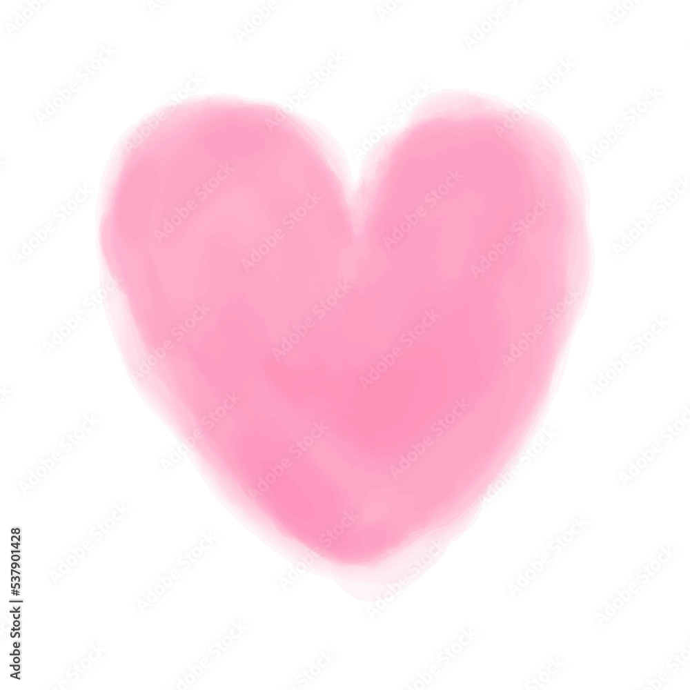 Digital watercolor heart on white. Aquarelle blotch on isolated background. Colored hand drawn spot for design and work. Colorful illustration