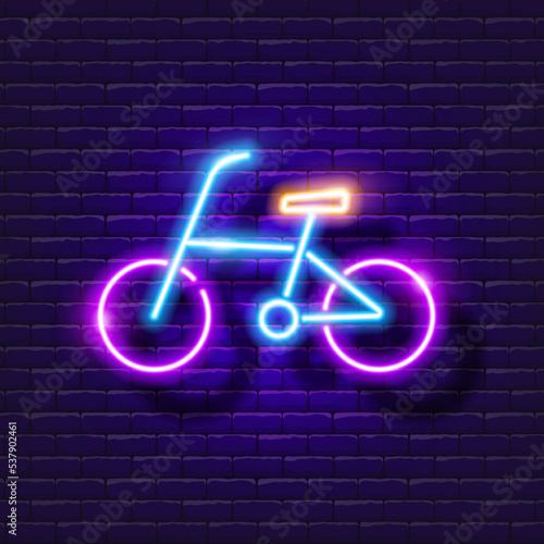 Bicycle neon sign. Electric bike glowing icon. Urban transport concept.