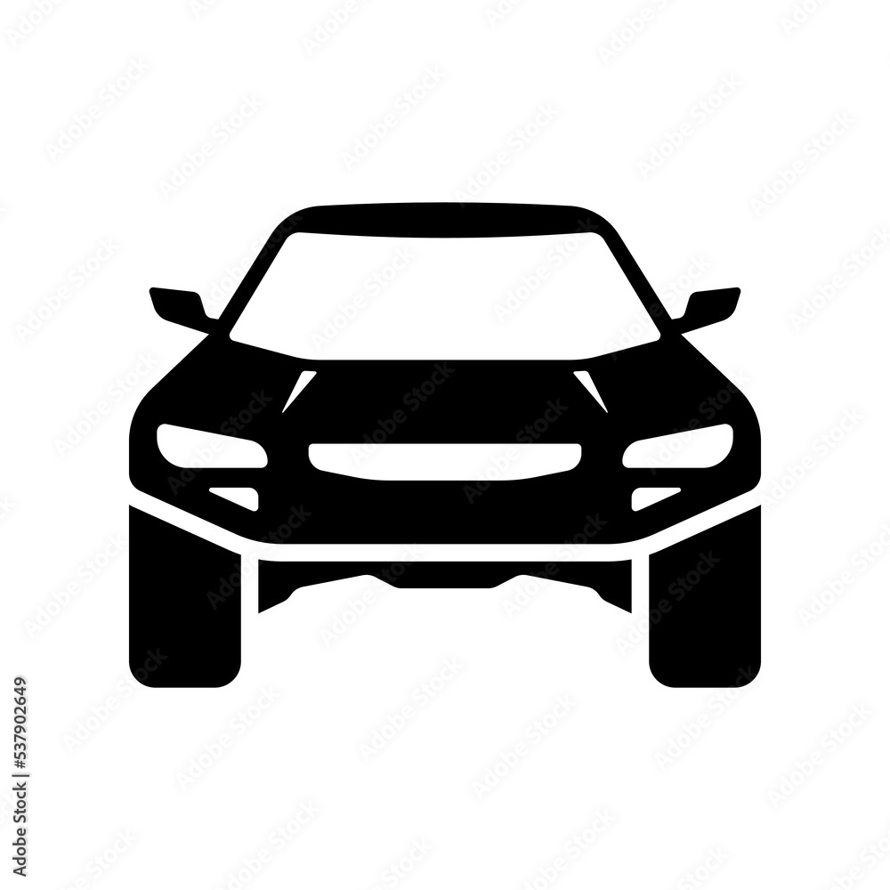 Car icon. SUV. Off-road sports transport. Black silhouette. Front view. Vector simple flat graphic illustration. Isolated object on a white background. Isolate.