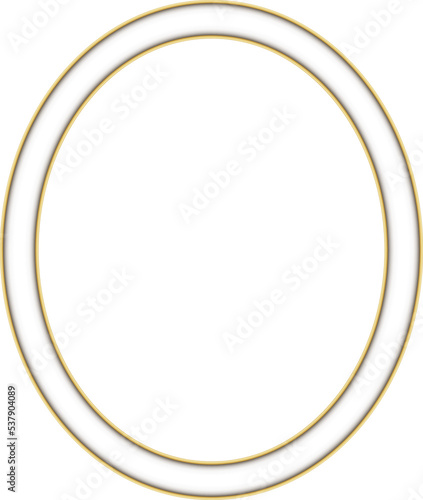 Illustration of an oval cadre with white frame and two thin golden borders. Room for text or image. Transparant background, png