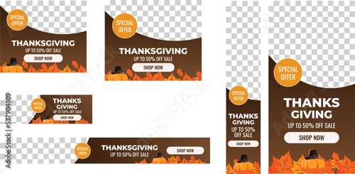 Set of Thanksgiving sale pay-per-click ad banner templates for PPC campaigns