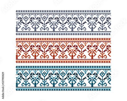Seamless knitting embroidered pattern vector illustration with trendy color