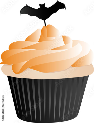 A Halloween cupcake with bat detail
