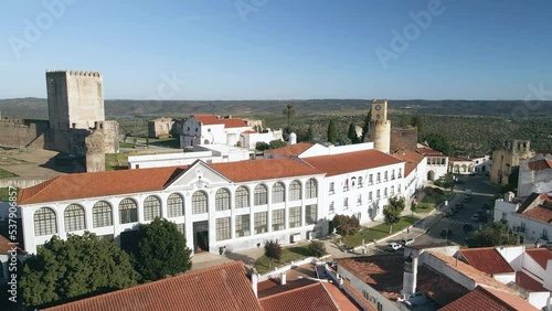 Aerial view of Alentejo countryside Moura city, rural tourism destination region, Portugal.