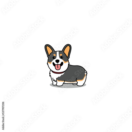 Cute corgi tricolor dog cartoon, vector illustration