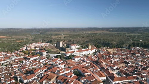 Aerial view of Alentejo countryside Moura city, rural tourism destination region, Portugal.