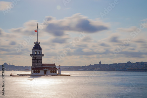 Maiden's tower on the Asian side of Istanbul during sunset.long exposure technique applied