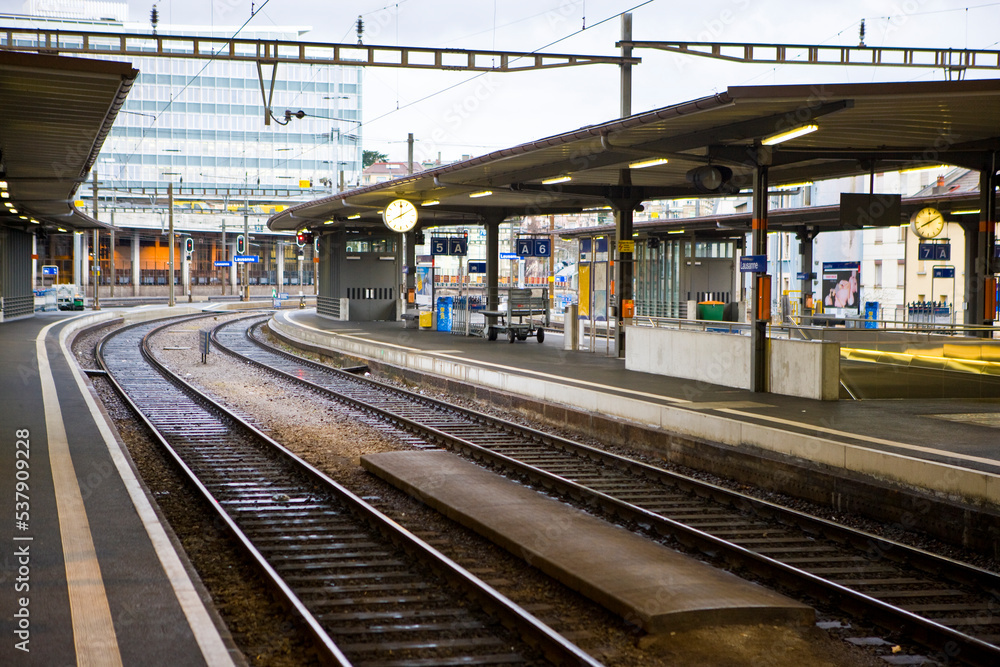 Passenger train station platform in Europe Passenger train station platform in Europe