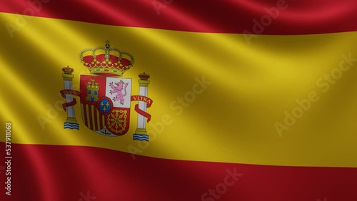  The Spanish flag flutters in the wind close-up, the national flag of Spain flutters in 3d, in 4k resolution. High quality 4k footage photo