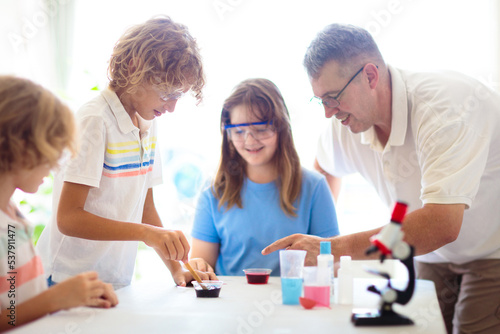 School science class. Students at chemistry lesson