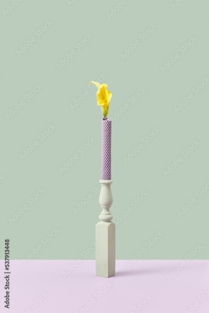 Beeswax candle with cell pattern. Beeswax candle with cell pattern.