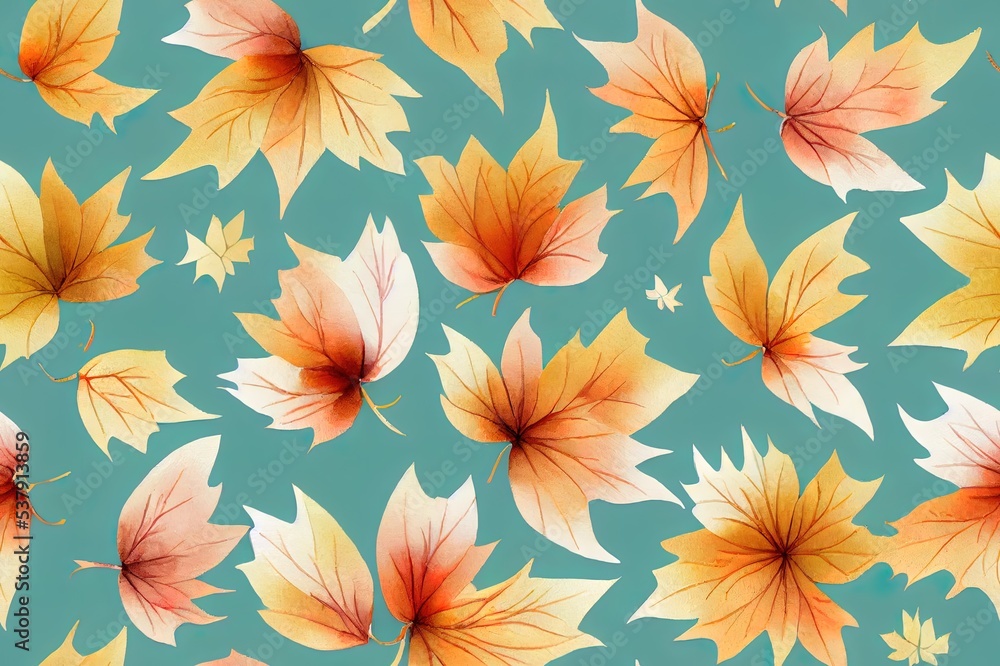 Watercolor seamless pattern with pumpkinautumn flowers and leaves Hello fall Happy autumn