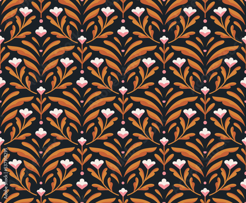 Modern floral art deco seamless pattern. Vector damask illustration with leaves. Decorative botanical background.