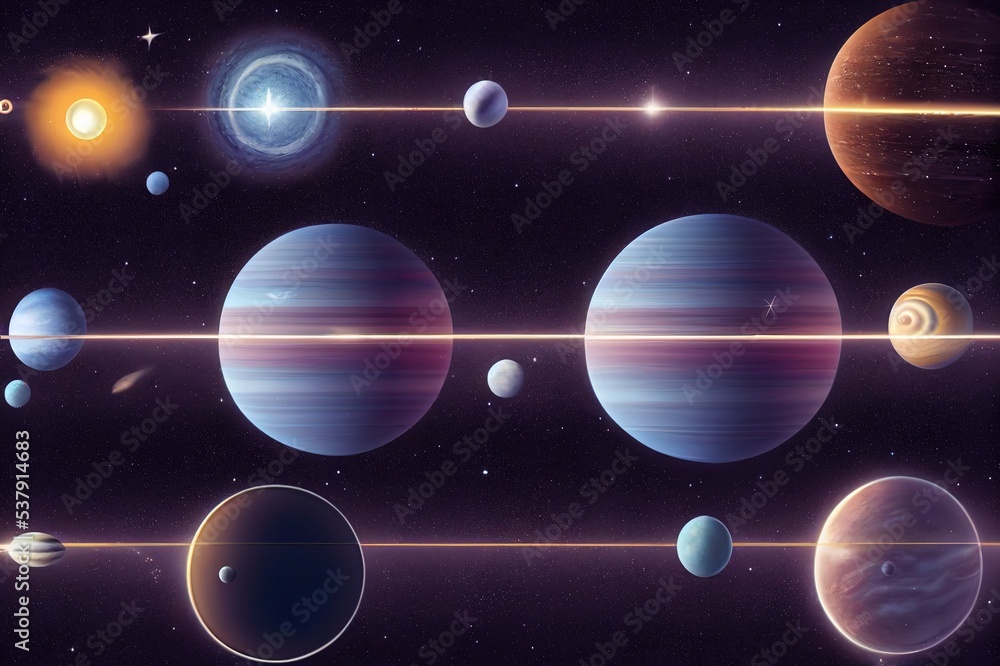 Space scene with planets, stars and galaxies. Panorama. Horizontal view for a glass panels . Template banner
