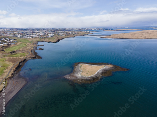 nice aerial shot,moss field and river in iceland