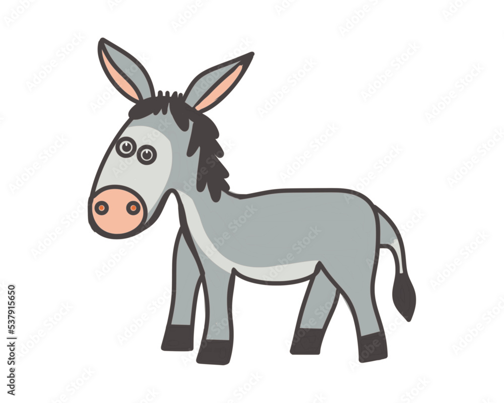 Donkey, cartoon character, color drawing of an animal, on a transparent ...