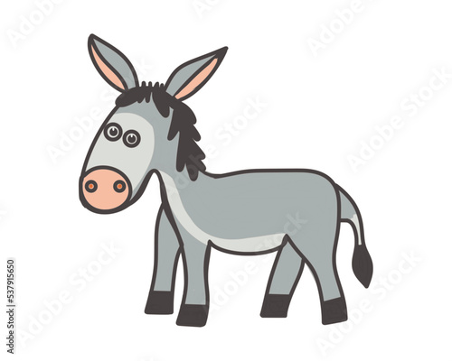 Donkey, cartoon character, color drawing of an animal, on a transparent background, for print and design
